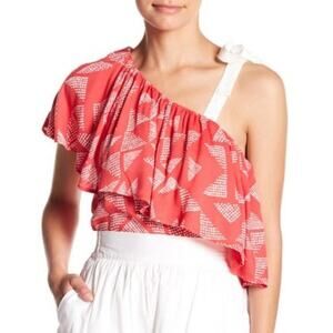 NEW Splendid One Shoulder Ruffle Overlay Pink Blouse Women's Size XS Summer